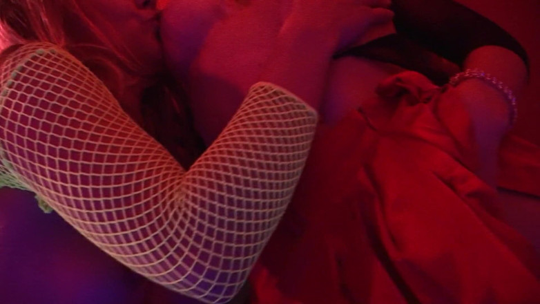 A Lesbian World: Curly haired babe gives pleasure and takes in a red...