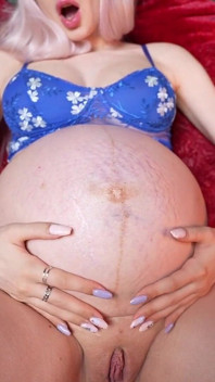 9 Month Pregnant Belly, Oil Fetish and Teasing From the Hot Blonde
