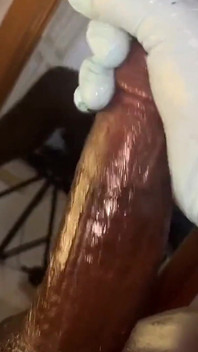 BBC Nursing Student Oil Stretching His Cock for Cum