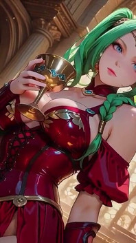 緑髪のウォーロック!クラシックアーケードの赤い戦闘鎧、スリットスカートが一挙手一投足を誘惑している