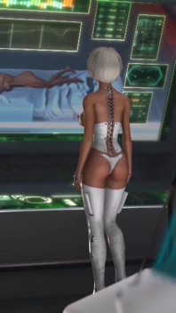 3d sexy ciencia ficción dickgirl android juega con una mujer caliente en la estación espacial