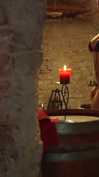 Tattooed Redhead Sucks the Prisoner's Cock and Masturbates Herself Until She Squirts