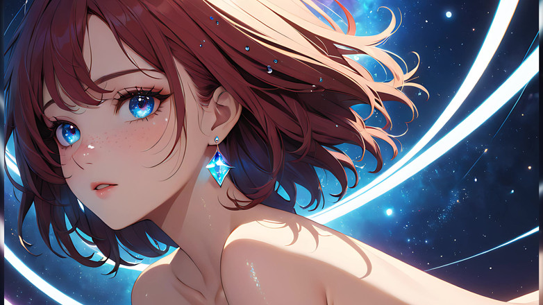 LustRender: Voidgazer: krásná mladá žena s třpytícími se kosmickými pihami