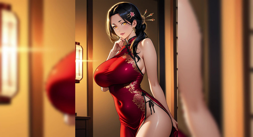 AI Porn: लाल पोशाक मोहक Waifu