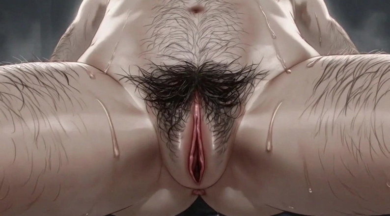 Anime Hentai: Tante seksi lagi pamer memek berbulunya yang bebasah - close up.