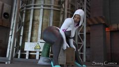 Sassy comics: Gwen Stacy di spiderman cavalca un enorme dildo in stile...