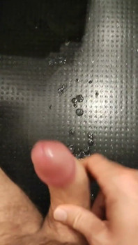 Moaning as I Squirt My White, and Thick Cum All Over the Floor with My Thick, Shaved, Cock