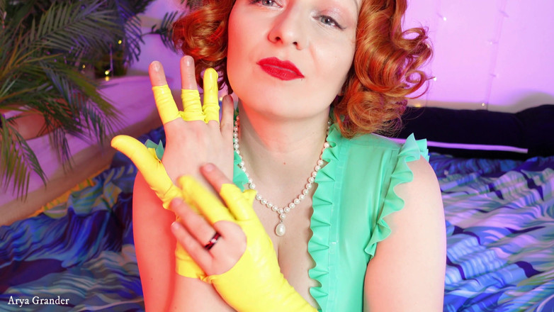 Arya Grander: Abreißen von kleidung: Reißen von latex-gummi-gelben handschuhen Arya Grander