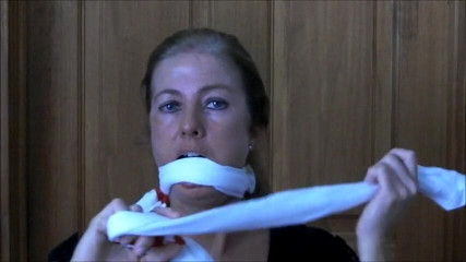 Selfgags classic: Milf jogger self gagged with her own sweaty panties!