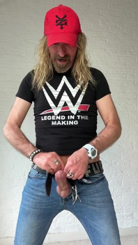 Longhairdude Wanks and Cums in Skinny Jeans, Tight T-shirt, Red Baseball Cap, Adidas Trainers