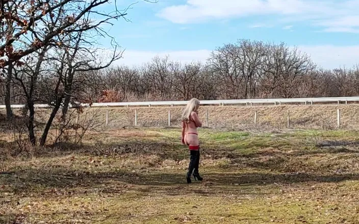 Za Za: Little Whore Strips off Her Red Bodysuit on the Highway...