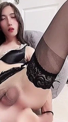 Asian Sissy CD Eva Plays with Anal Toy thumbnail
