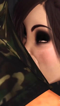 Sexy prsatá mladá brunetka v manžetách je ošukaná vojákem na základně