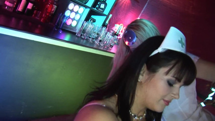Content Candy: Hot Milfs in sexy nurse costume enjoys threesome in a...