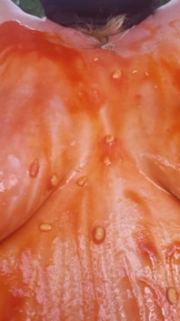 Julie Cunningham Sploshing - Short Slowed Down Clip of My Hug Tits Covered in Beans Being Shaken Side to Side Slowly