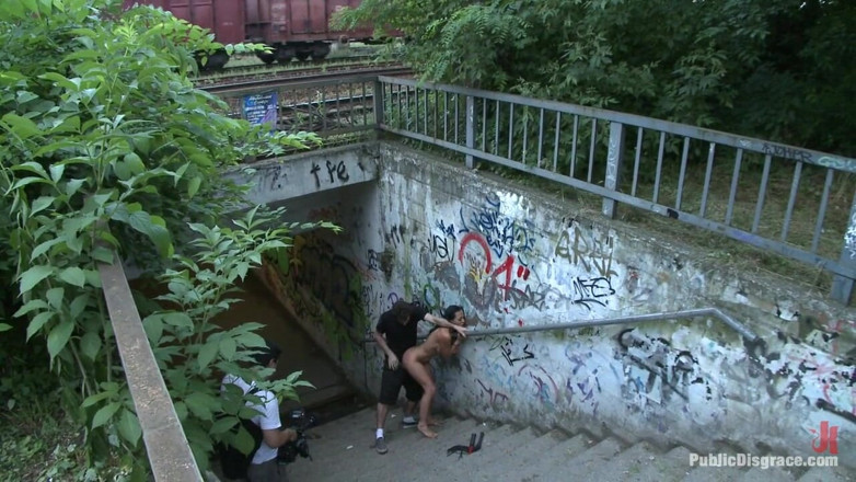 Public Disgrace by Kink: World Famous Dominatrix Down on Her Knees Crawling Naked Through...