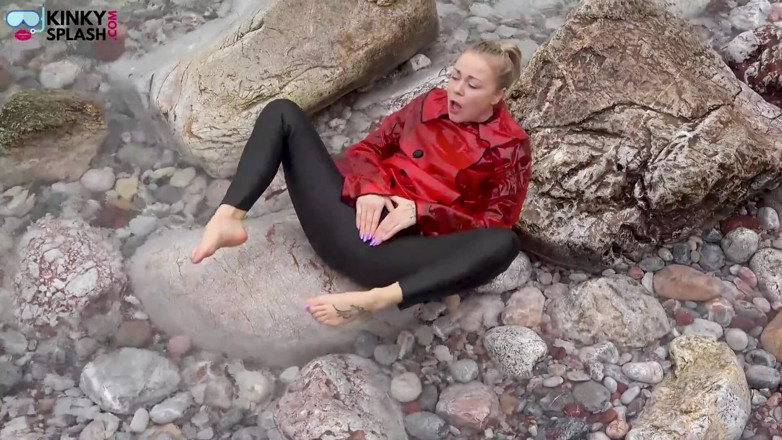 UKCuteGirl Lucy Lauren: Shiny Pvc Over Neoprene Wet Beach JOI &amp; Play