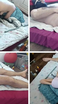 Жена мне ногами. Я кончаю на тело моей жены