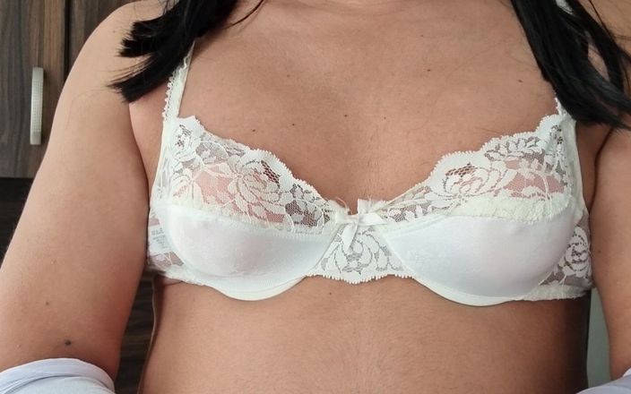 Only bras: White Lace Bra and Satin Gloves