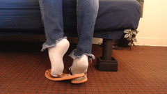 Abby Anna: Watermelon infradito bianche con calze a rete