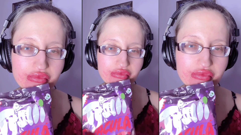 FinDom Goaldigger: ASMRの歯のキャンディ食べ - ASMR、眼鏡、ギタネス、口紅、大きな唇、モフ、食べ物、フェイスフェチ、長い爪