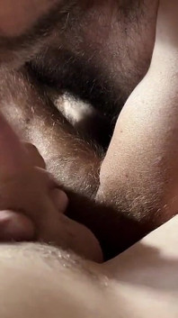 Hot Hairy Stepdaddy Gets a Mouthful of Hot Cum From a Young Guy