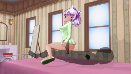 H3DC: 3D HENTAI. Encantadora novia en pijama verde, vaquera inversa