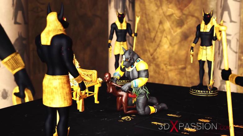 3dxpassion: Anubis scopa duro uno schiavo ebano sexy in un tempio...