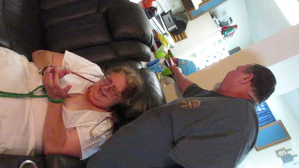 BBW nurse Vicki adventures with friends: Big boy isnt following the script but results are funny!