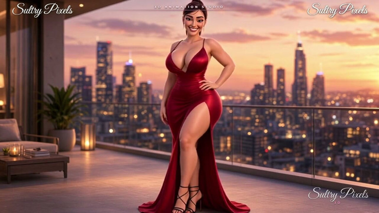 Sultry Pixels 3D: Elegante morena con un aro de pelo se desnuda en...