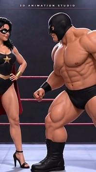 Maskierte Superheldin in strap-heels in bearhugs und ankle Locks erwischt - Ring-Wrestling
