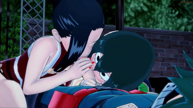 Hentai Smash: Deku scopa Momo e Tsuyu in un caldo trio. Il...