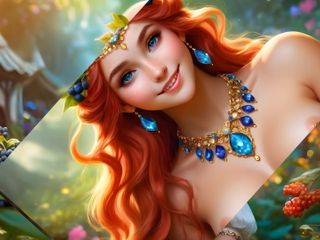 AI Girls: Hermosa chica elfo desnuda de grandes pechos con arándanos azules
