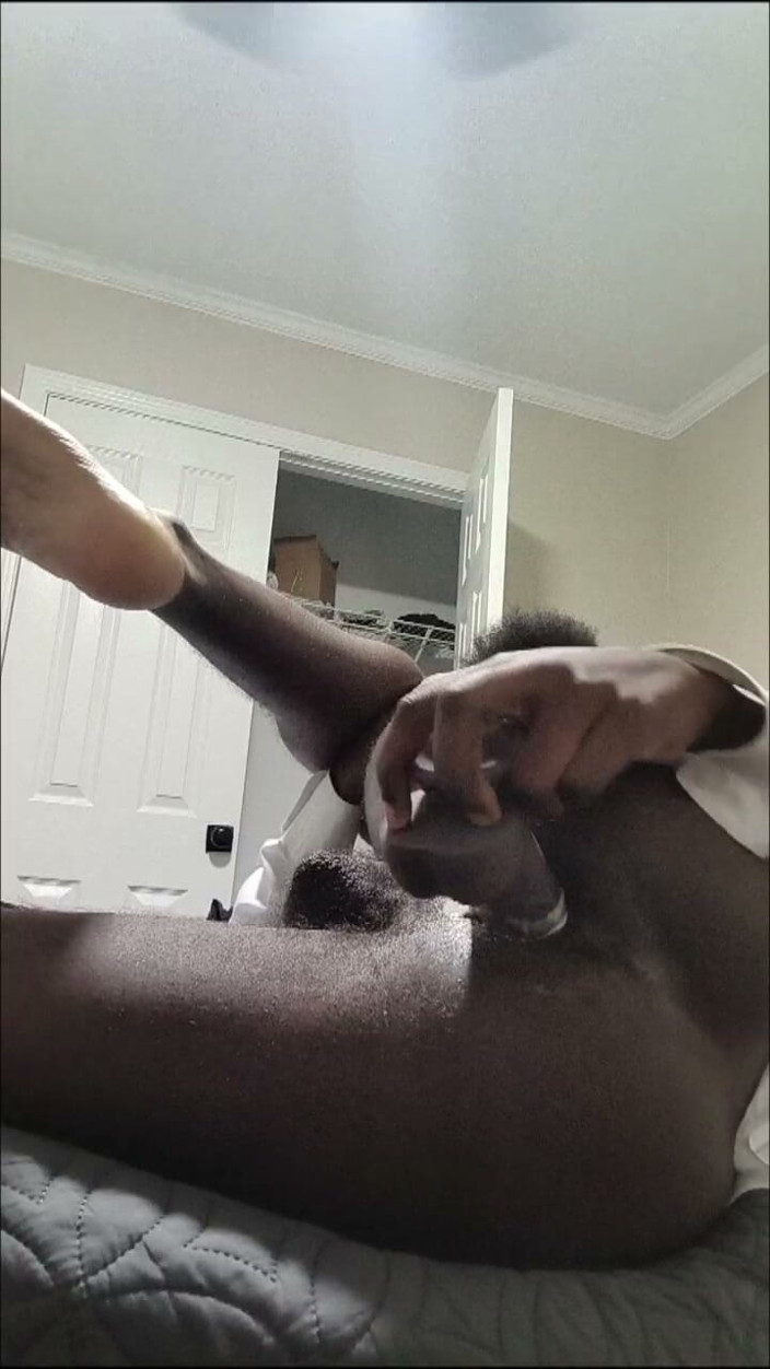 DaBlackFemboy: Deep BBC Dildo Strokes in Creamy Femboy Pussy