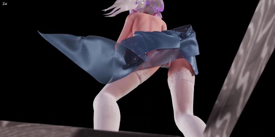 MikuMotion: [mmd] Čokoládová krémová spodní prádlo šaty; Bílé punčochy; Vysoké podpatky; Striptýz