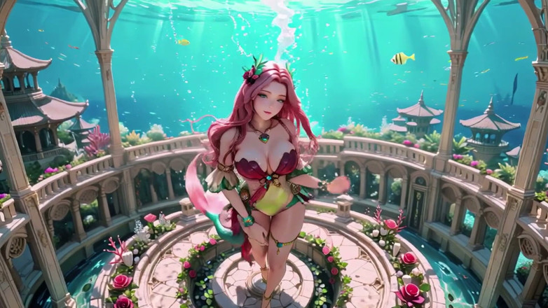 Seraphina Vale: Fantasi laut mendalam! Mermaid Lounges berambut merah jambu di Istana...