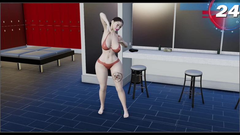 Virtual fantasy studio: Büyük memeli ve götlü 3 boyutlu seksi kız renkli dövmeli bikiniyle...