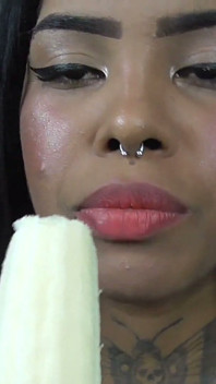 Ebony teen banana eating!