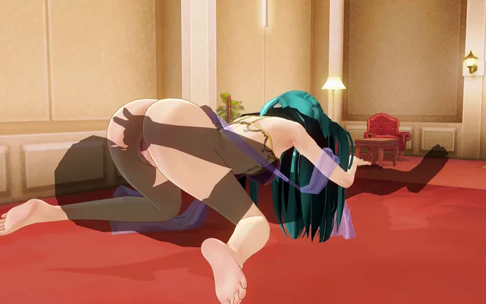 H3DC: 3D Hentai blue hair girl fucks in 69 position