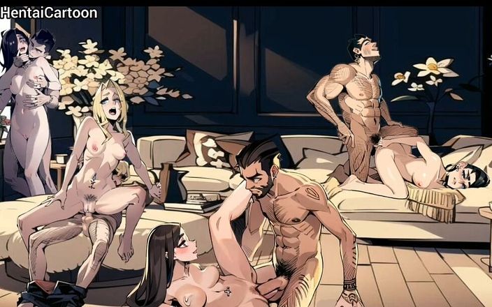 Hentai cartoon: Fiesta swinger gangbang con muchos creampies animación hentai de dibujos...
