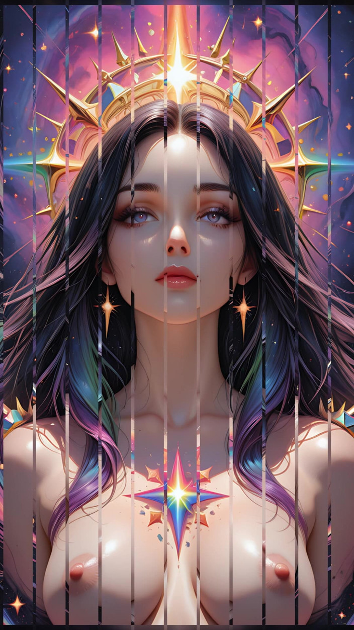 VelvetInk Studio: Shadow Oracle of Void Storm s Rainbow Prism Spikes Kosmická...