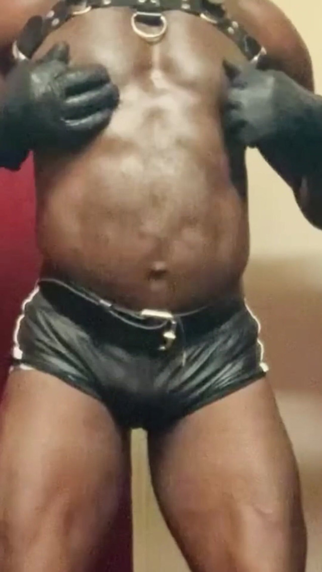 Muscle Leather Chest Harness Encased Titplay & Horny Wank (Black smoking muscle stepdad)