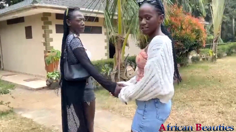 African Beauties: Two Lesbian Cuties Dildo Fuck in Public Park