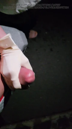 Glans Teasing Handjob While Walking Down the Street at Night