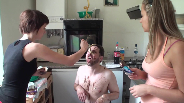 Foot Girls: He must lick the floor clean for the ladies