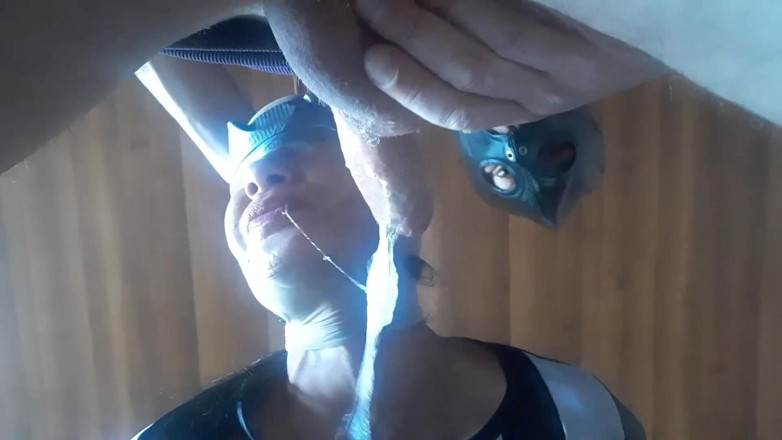 LauraOnHeels: 20 min. mouth fucked. Nylon hooded, taped and blindfolded in...