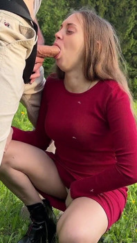 Very Hot Gagging Deepthroat Blowjob Outdoors