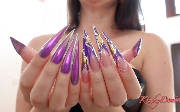 Kinky Domina Christine queen of nails: Поклоняйся моим фиолетовым длинным ногтям