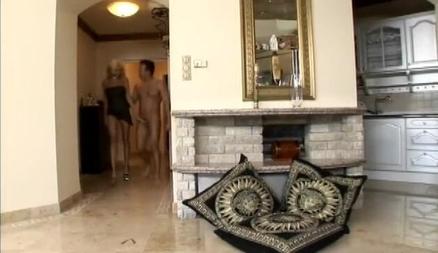 Anal seduction: Nasty blonde with fake tits fucked on floor in front...