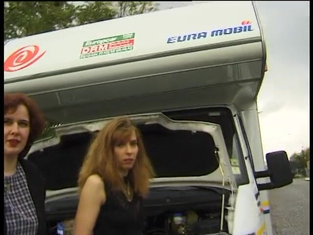 Lucky Cooch: Brunette sluts sharing dick in a van